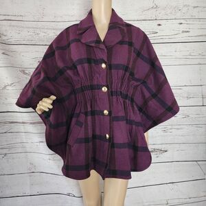 Sunner Wool Cashemer Plaid Cape Small